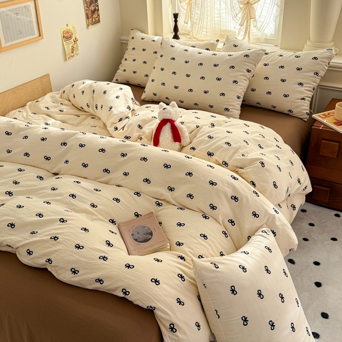 91家纺网 家纺一手货源 找家纺 （总）晚爱家纺2025新款ins风卡通小清新超柔裸睡水洗棉四件套学生宿舍三件套