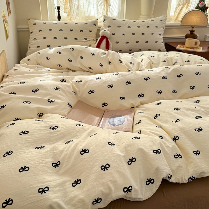 91家纺网 家纺一手货源 找家纺 （总）晚爱家纺2025新款ins风卡通小清新超柔裸睡水洗棉四件套学生宿舍三件套