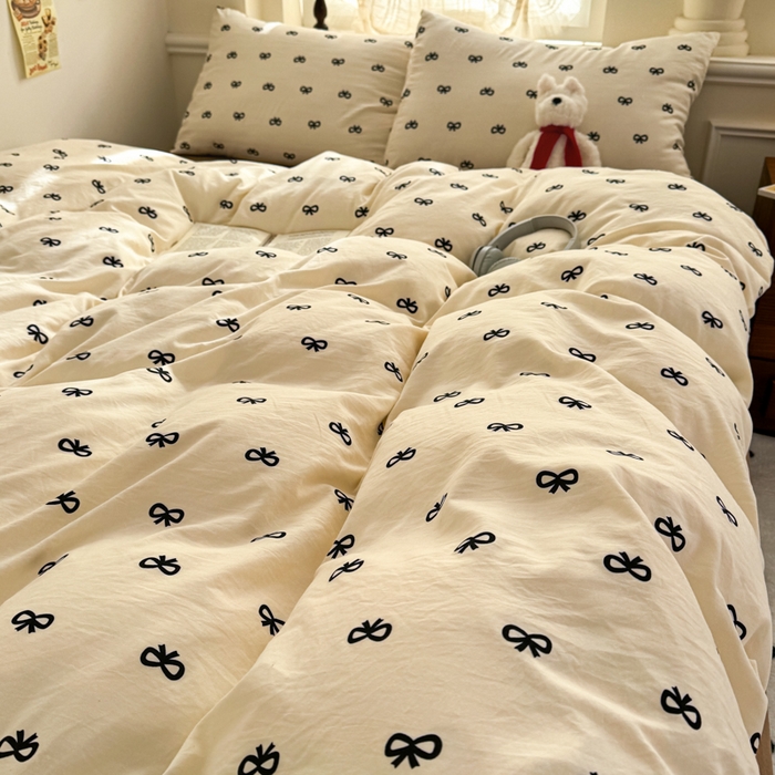 91家纺网 家纺一手货源 找家纺 （总）晚爱家纺2025新款ins风卡通小清新超柔裸睡水洗棉四件套学生宿舍三件套