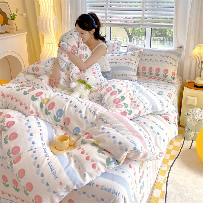 91家纺网 家纺一手货源 找家纺 （总）凯儿2025加厚A类印花牛奶绒单品四件套 