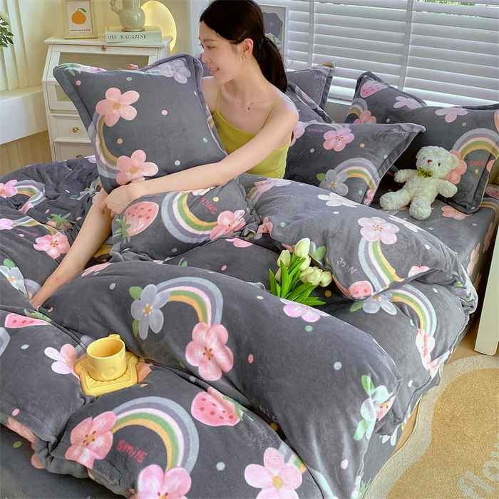 91家纺网 家纺一手货源 找家纺 （总）凯儿2025加厚A类印花牛奶绒单品四件套 