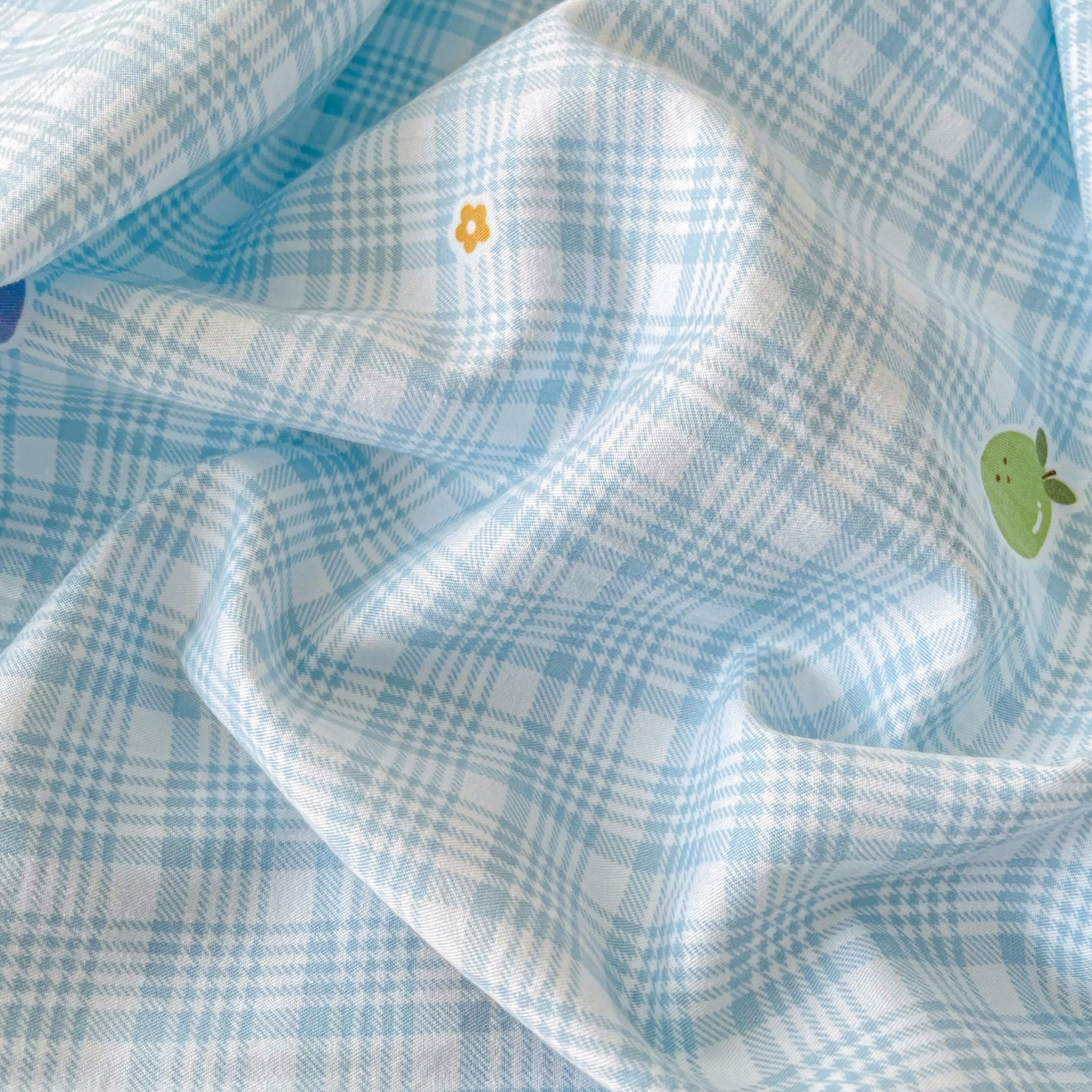 91家纺网 家纺一手货源 找家纺 金泰莱 2025新款木棉双层纱印花床笠 格子橙-蓝