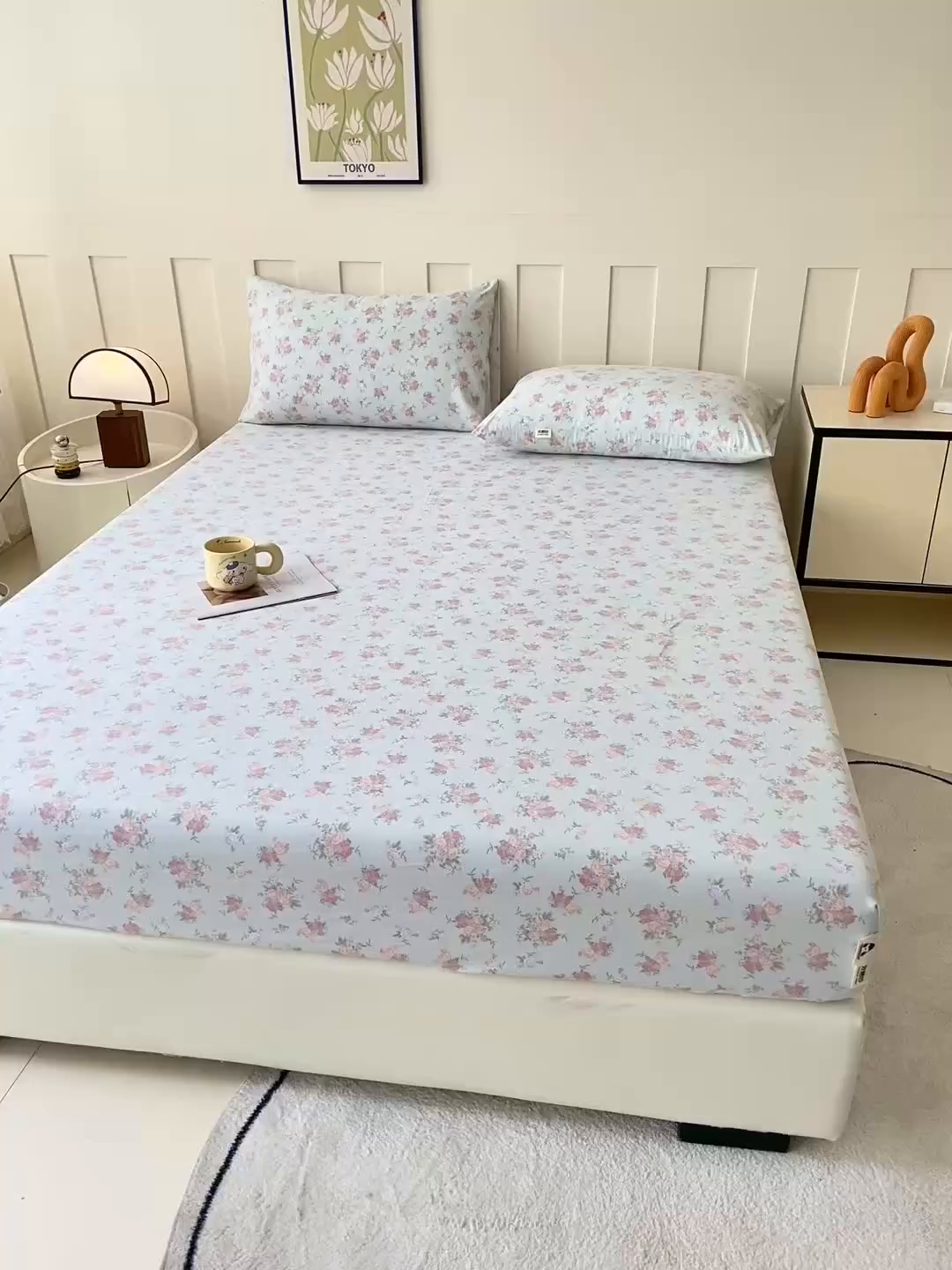 91家纺网 家纺一手货源 找家纺 金泰莱 2025新款木棉双层纱印花床笠 花开半夏