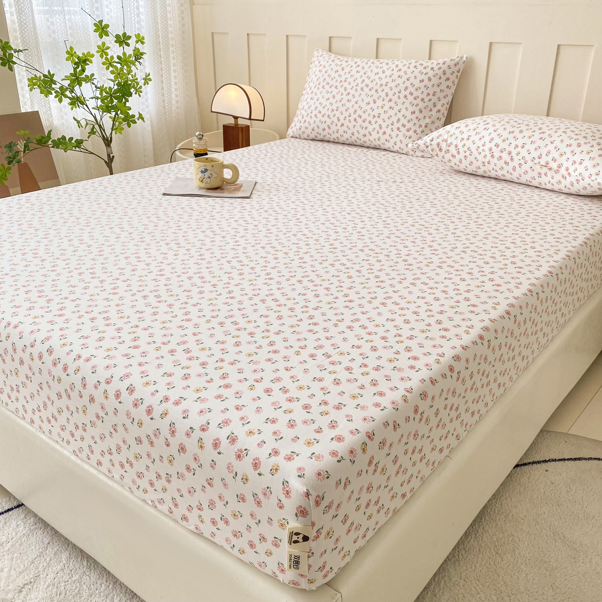 91家纺网 家纺一手货源 找家纺 金泰莱 2025新款木棉双层纱印花床笠 花梦里