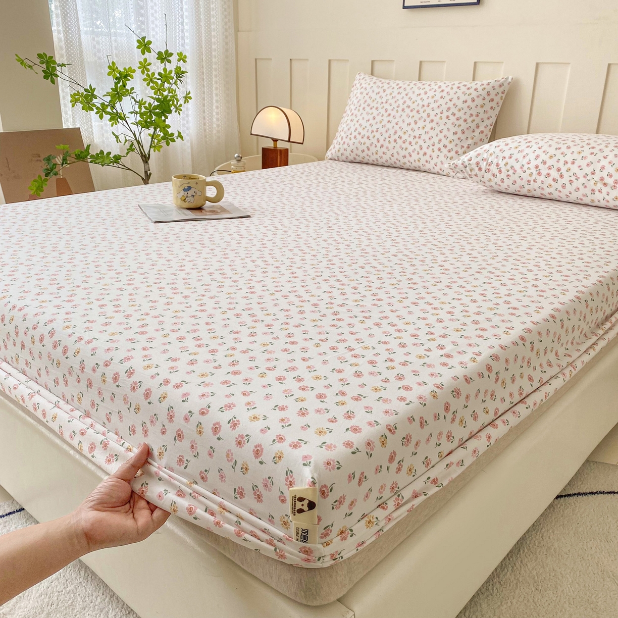 91家纺网 家纺一手货源 找家纺 金泰莱 2025新款木棉双层纱印花床笠 花梦里