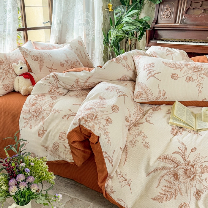 91家纺网 家纺一手货源 找家纺 （总）晚爱家纺（原晚安家居） 2025新款A类双层纱有氧提花彩竺棉小竺棉四件套