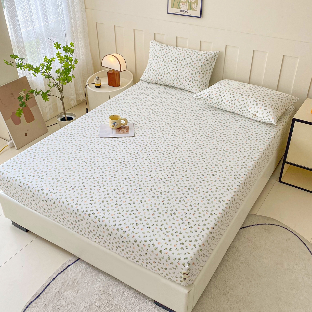 91家纺网 家纺一手货源 找家纺 金泰莱 2025新款木棉双层纱印花床笠 花慕