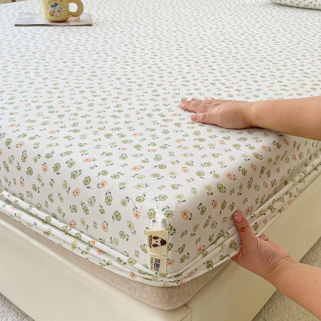 91家纺网 家纺一手货源 找家纺 金泰莱 2025新款木棉双层纱印花床笠 花慕