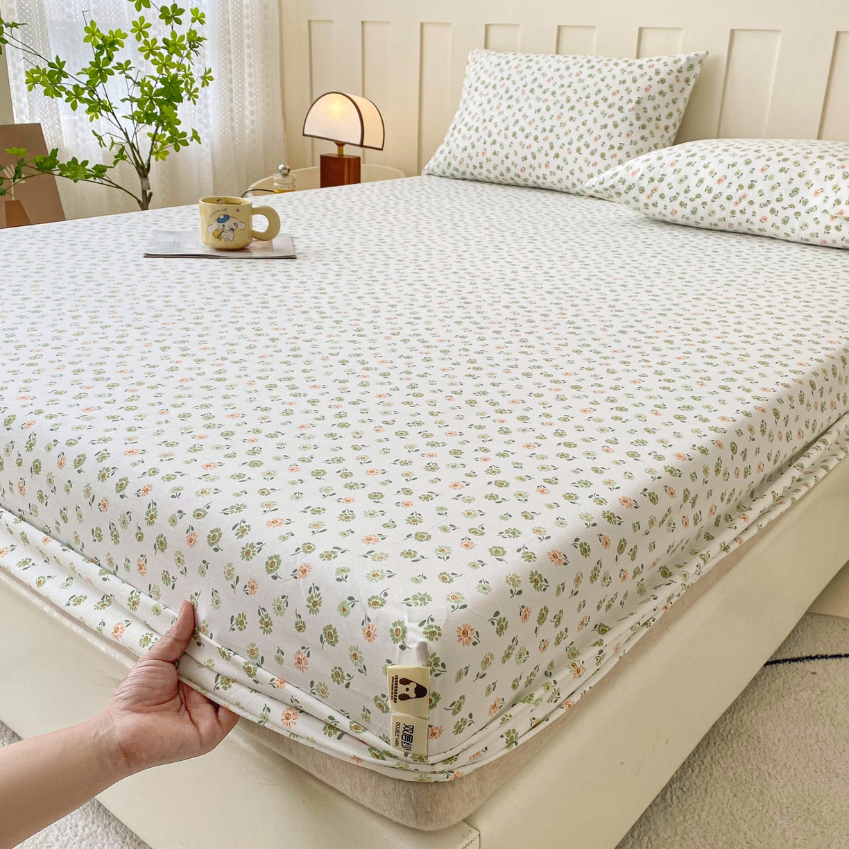 91家纺网 家纺一手货源 找家纺 金泰莱 2025新款木棉双层纱印花床笠 花慕