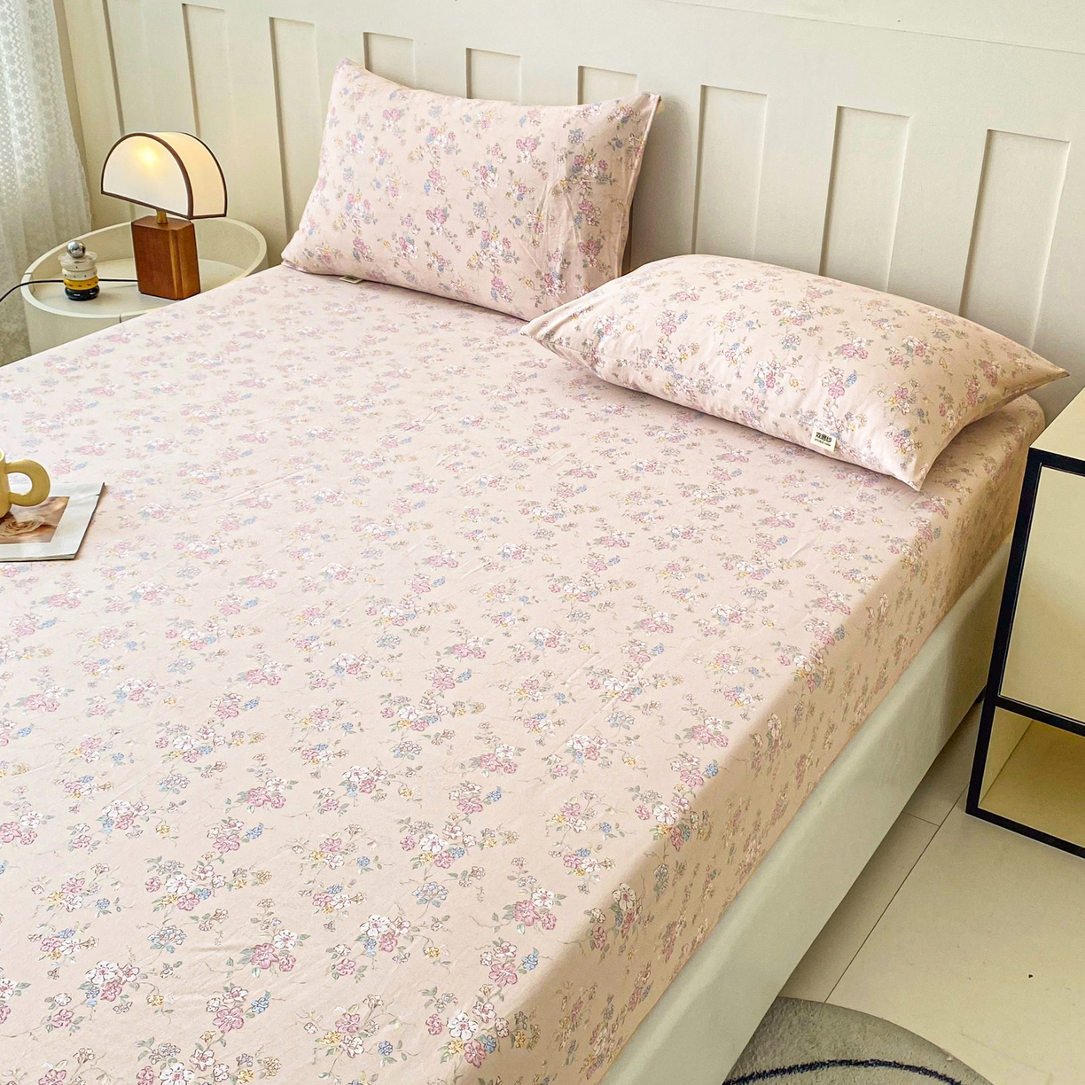 91家纺网 家纺一手货源 找家纺 金泰莱 2025新款木棉双层纱印花床笠 花清雅香