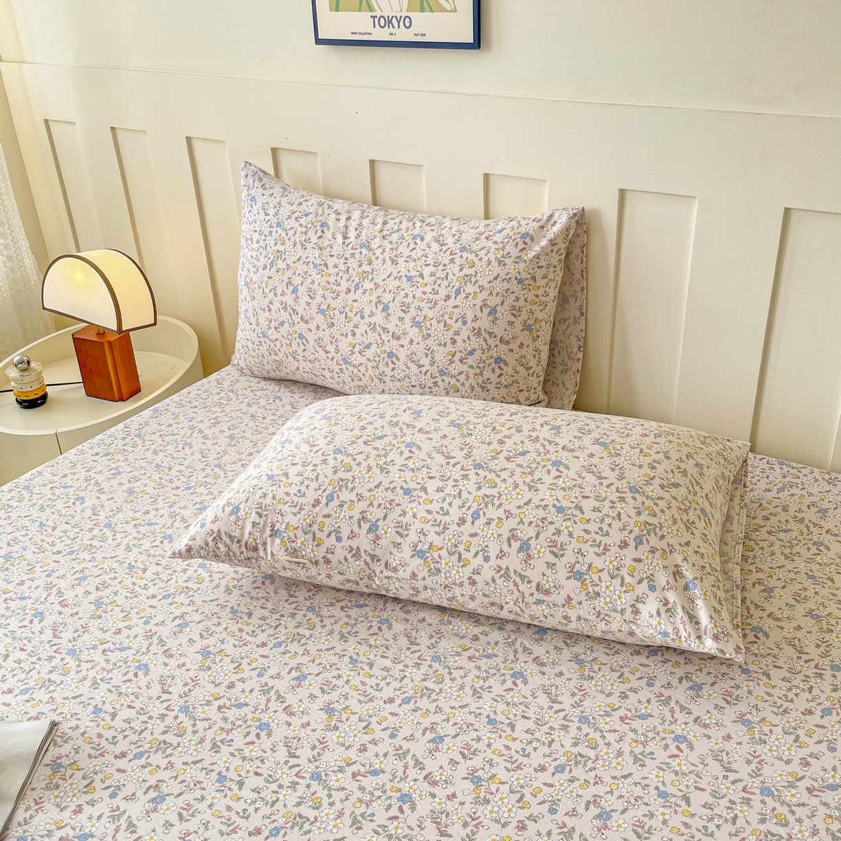 91家纺网 家纺一手货源 找家纺 金泰莱 2025新款木棉双层纱印花床笠 花苑