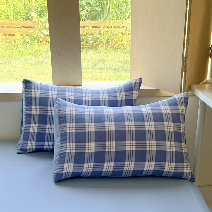 91家纺网 家纺一手货源 找家纺 （总）晚爱家纺（原晚安家居） 2025无印风四件套经典格子超柔水洗棉四件套