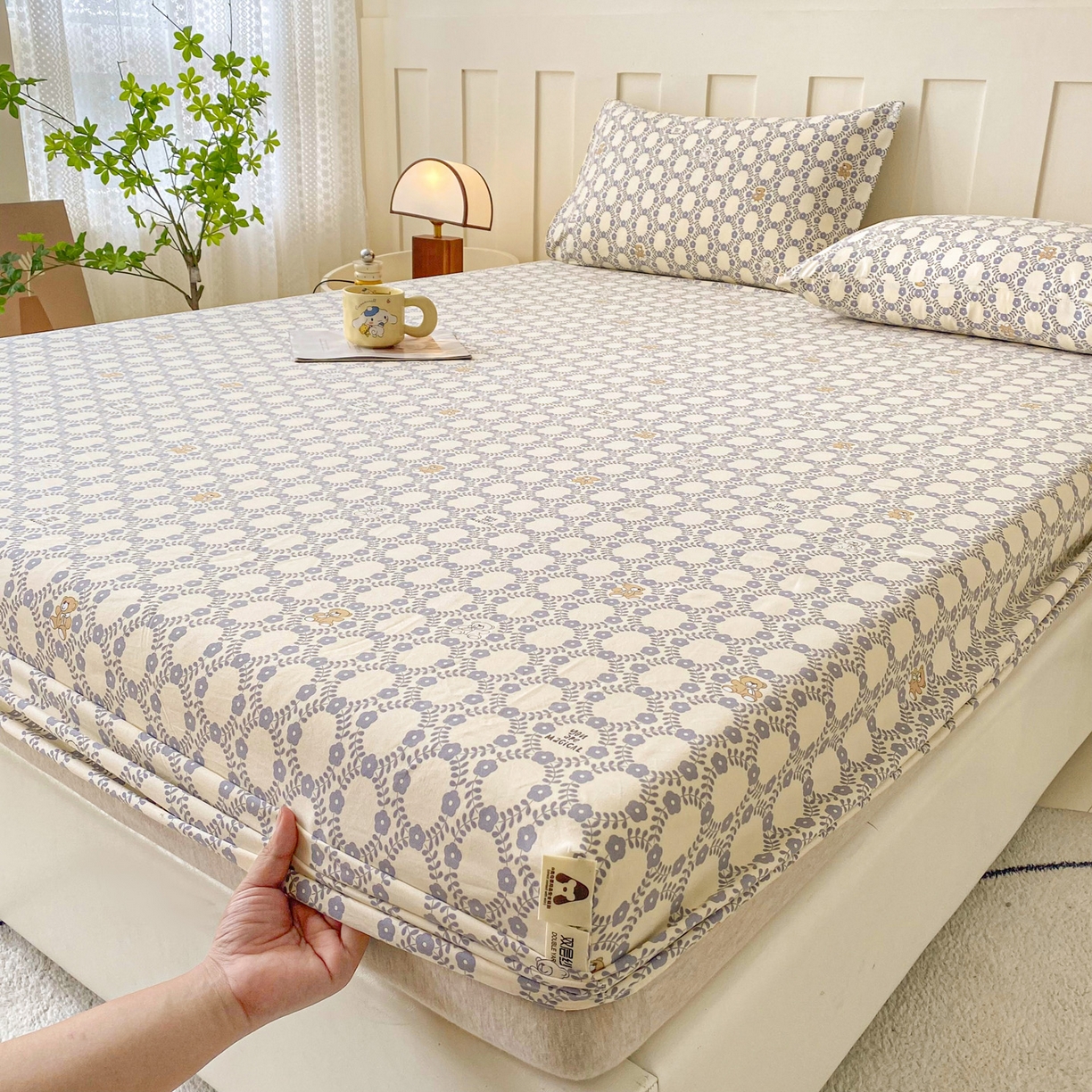 91家纺网 家纺一手货源 找家纺 金泰莱 2025新款木棉双层纱印花床笠 杰西卡