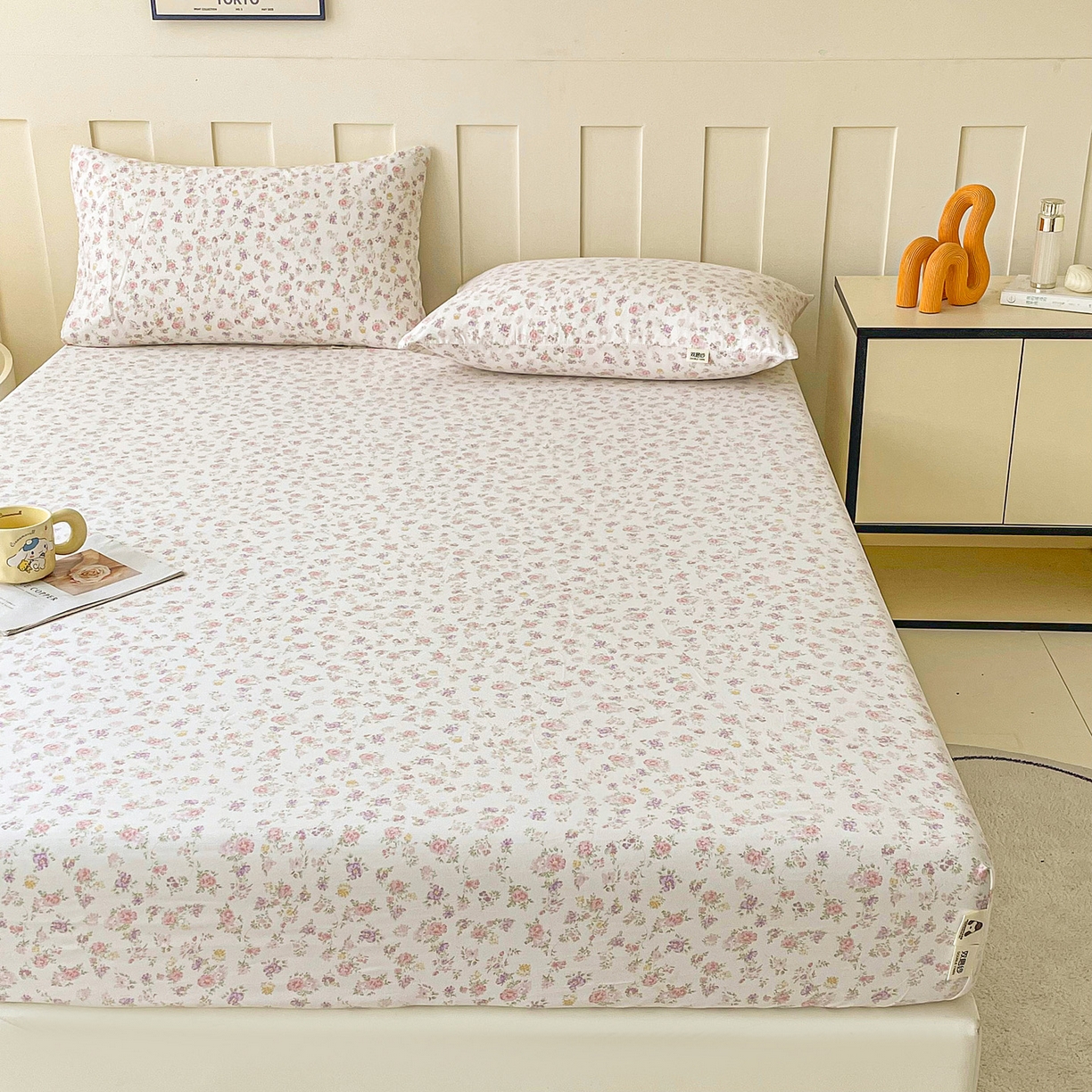 91家纺网 家纺一手货源 找家纺 金泰莱 2025新款木棉双层纱印花床笠 镜花水月