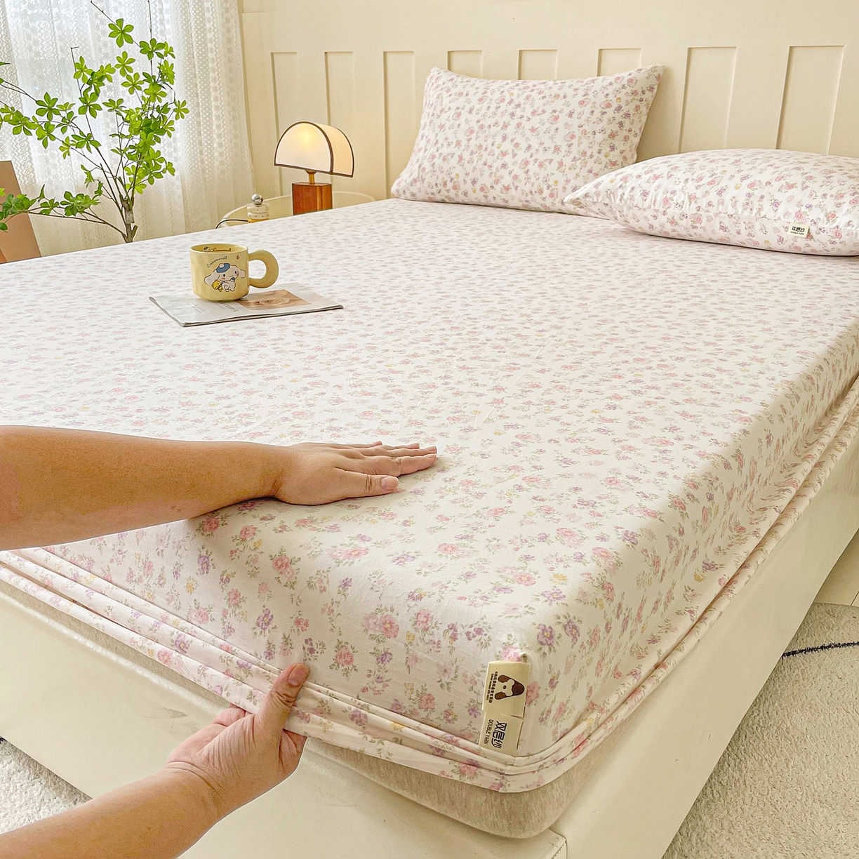 91家纺网 家纺一手货源 找家纺 金泰莱 2025新款木棉双层纱印花床笠 镜花水月