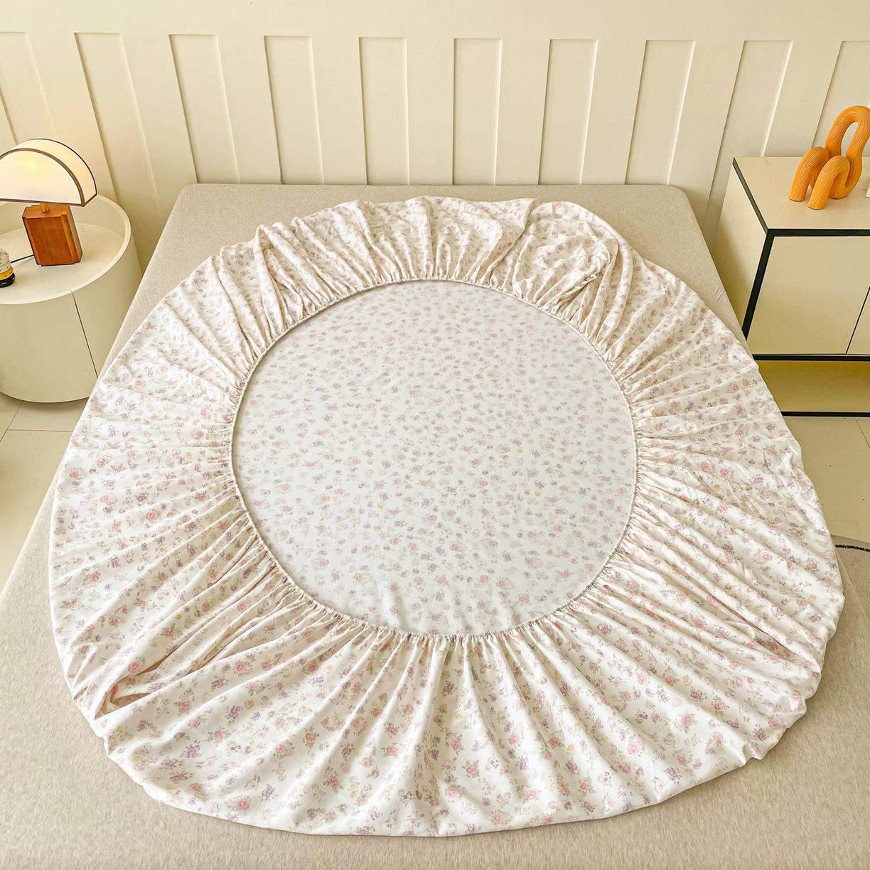 91家纺网 家纺一手货源 找家纺 金泰莱 2025新款木棉双层纱印花床笠 镜花水月