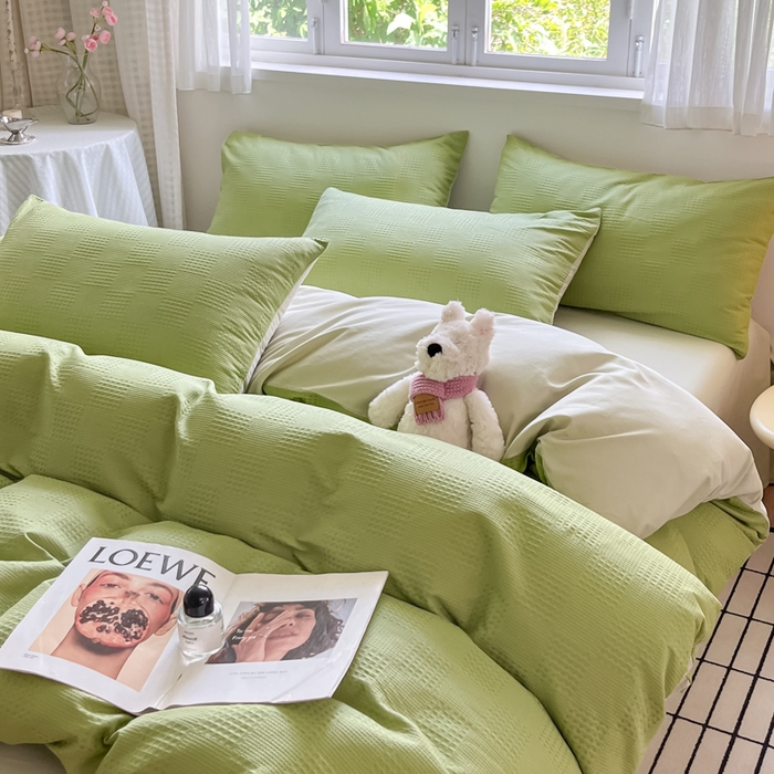 91家纺网 家纺一手货源 找家纺 言一 2025秋冬新品A类60S新疆长绒棉纯棉陶瓷轻磨毛四件套提花全棉床单被套不掉毛2 豆绿+浅灰绿