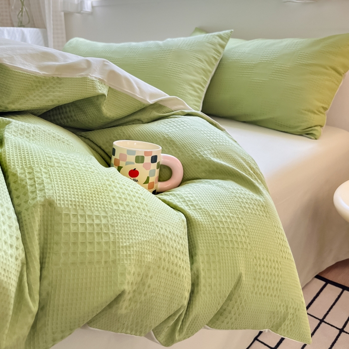 91家纺网 家纺一手货源 找家纺 言一 2025秋冬新品A类60S新疆长绒棉纯棉陶瓷轻磨毛四件套提花全棉床单被套不掉毛2 豆绿+浅灰绿