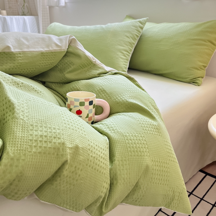 91家纺网 家纺一手货源 找家纺 言一 2025秋冬新品A类60S新疆长绒棉纯棉陶瓷轻磨毛四件套提花全棉床单被套不掉毛2 豆绿+浅灰绿