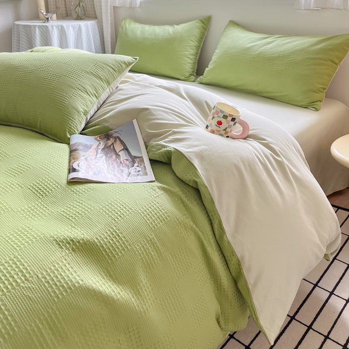 91家纺网 家纺一手货源 找家纺 言一 2025秋冬新品A类60S新疆长绒棉纯棉陶瓷轻磨毛四件套提花全棉床单被套不掉毛2 豆绿+浅灰绿