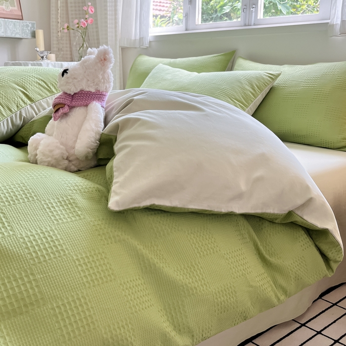 91家纺网 家纺一手货源 找家纺 言一 2025秋冬新品A类60S新疆长绒棉纯棉陶瓷轻磨毛四件套提花全棉床单被套不掉毛2 豆绿+浅灰绿