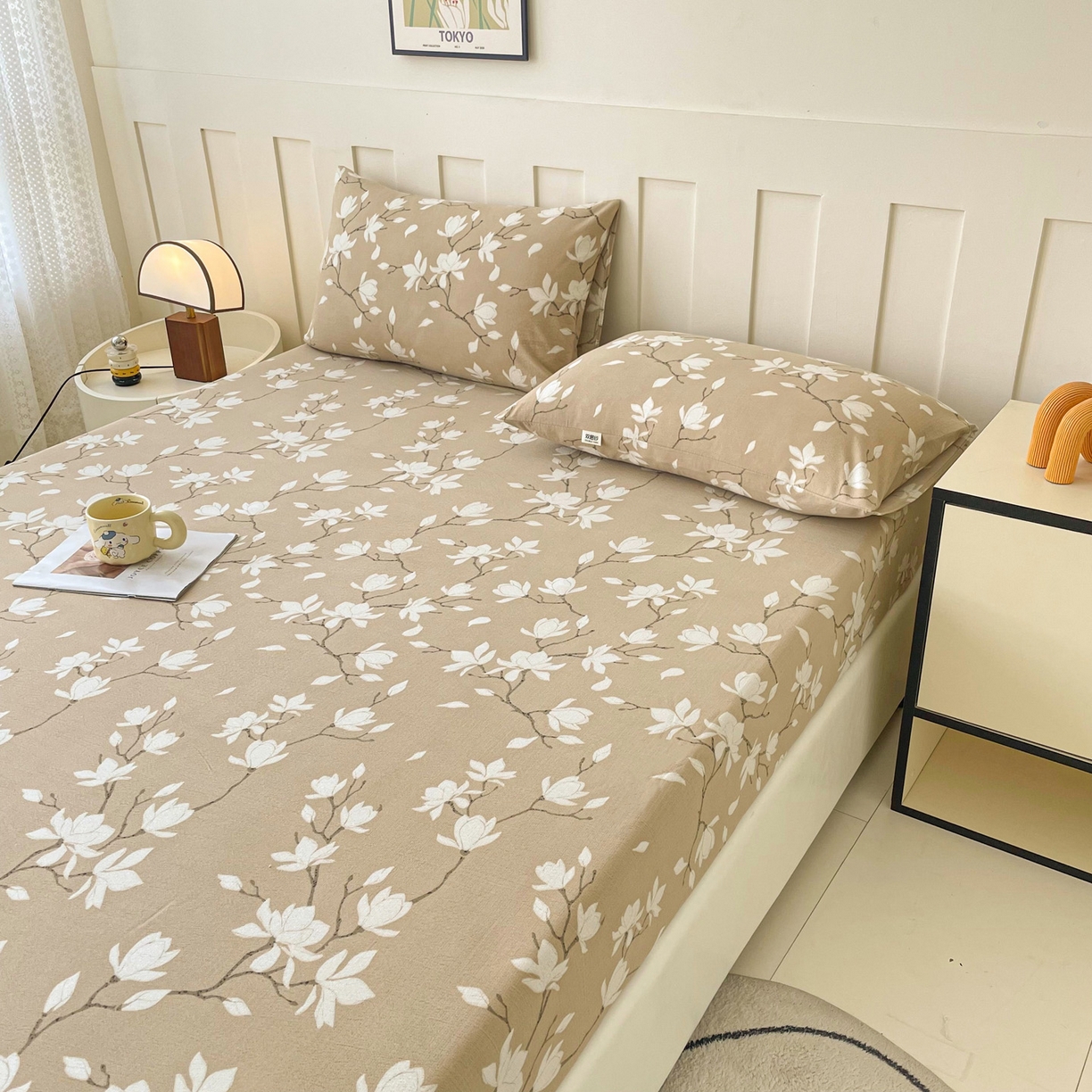 91家纺网 家纺一手货源 找家纺 金泰莱 2025新款木棉双层纱印花床笠 满园芳华