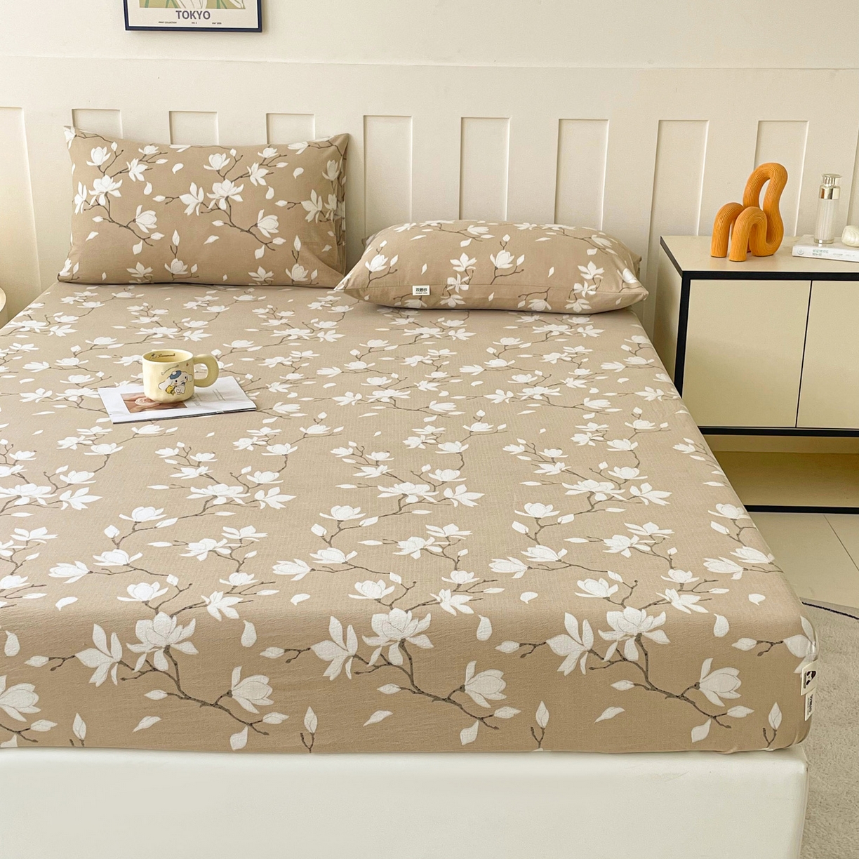 91家纺网 家纺一手货源 找家纺 金泰莱 2025新款木棉双层纱印花床笠 满园芳华