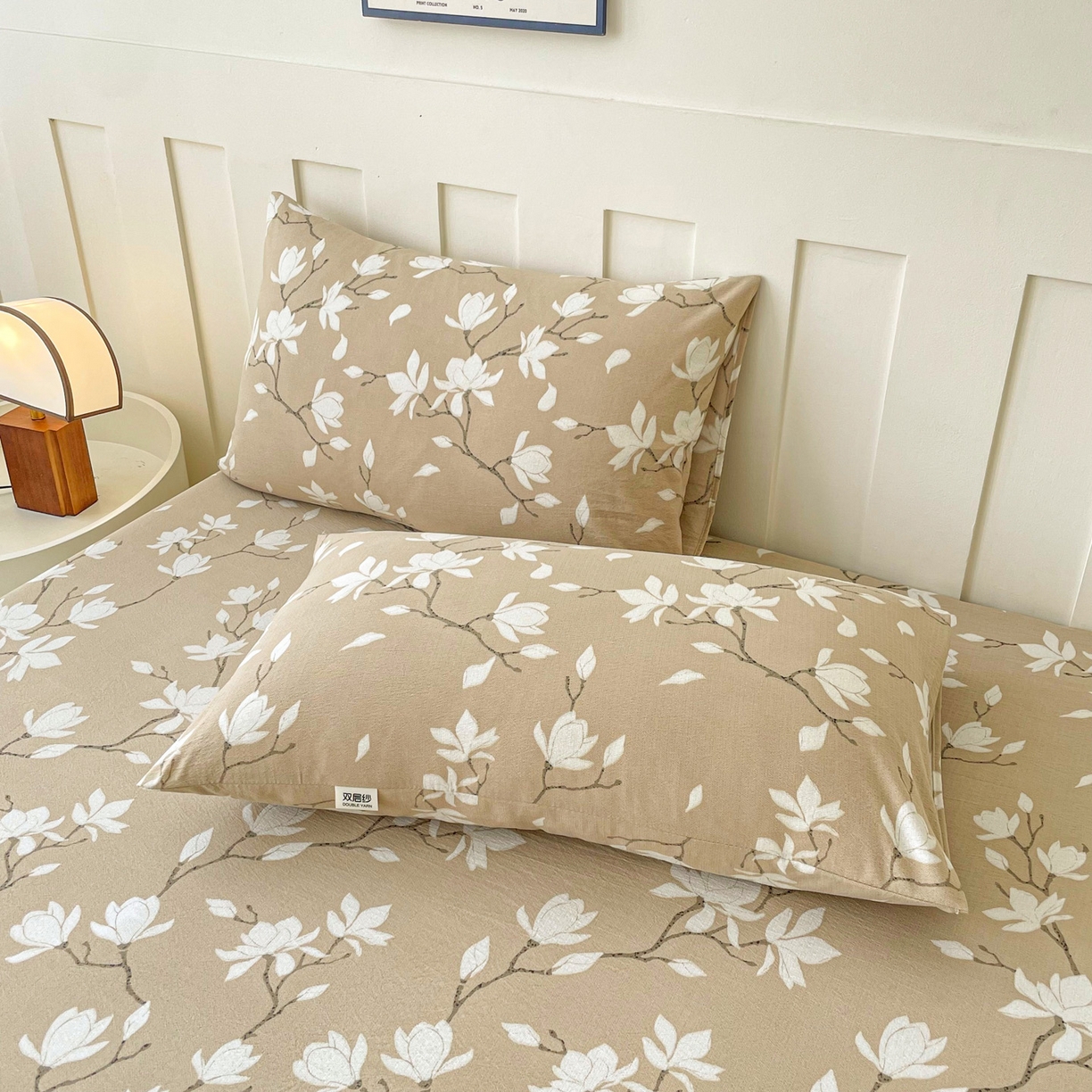 91家纺网 家纺一手货源 找家纺 金泰莱 2025新款木棉双层纱印花床笠 满园芳华