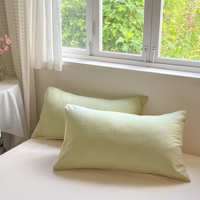 91家纺网 家纺一手货源 找家纺 言一 2025秋冬新品A类60S新疆长绒棉纯棉陶瓷轻磨毛四件套提花全棉床单被套不掉毛2 浅绿+嫩芽杏