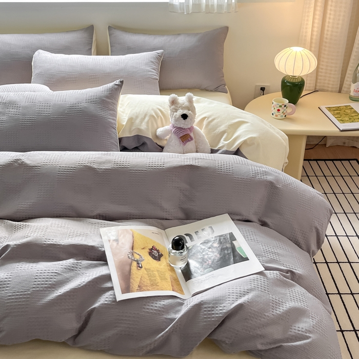 91家纺网 家纺一手货源 找家纺 言一 2025秋冬新品A类60S新疆长绒棉纯棉陶瓷轻磨毛四件套提花全棉床单被套不掉毛2 山灰+奶黄