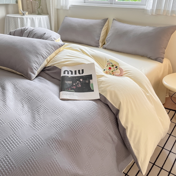 91家纺网 家纺一手货源 找家纺 言一 2025秋冬新品A类60S新疆长绒棉纯棉陶瓷轻磨毛四件套提花全棉床单被套不掉毛2 山灰+奶黄