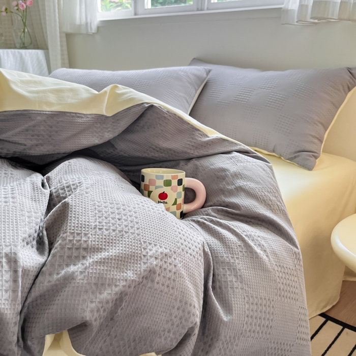 91家纺网 家纺一手货源 找家纺 言一 2025秋冬新品A类60S新疆长绒棉纯棉陶瓷轻磨毛四件套提花全棉床单被套不掉毛2 山灰+奶黄