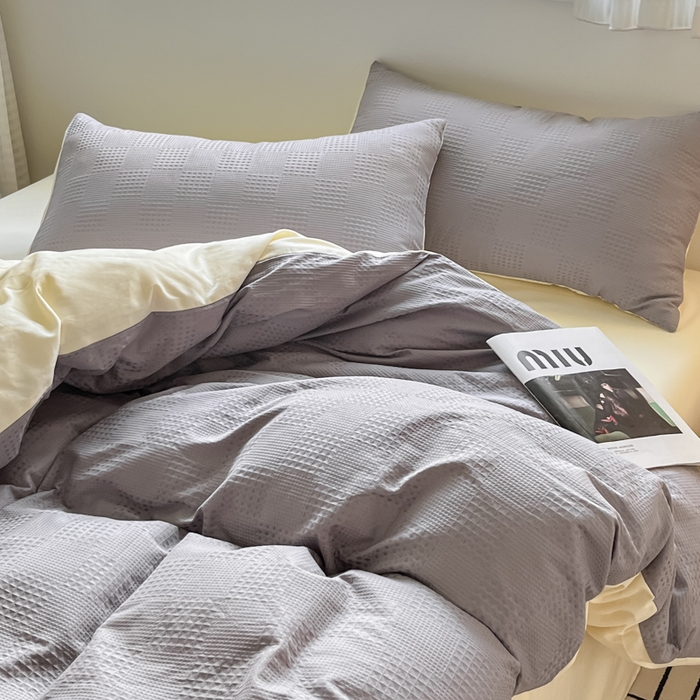 91家纺网 家纺一手货源 找家纺 言一 2025秋冬新品A类60S新疆长绒棉纯棉陶瓷轻磨毛四件套提花全棉床单被套不掉毛2 山灰+奶黄