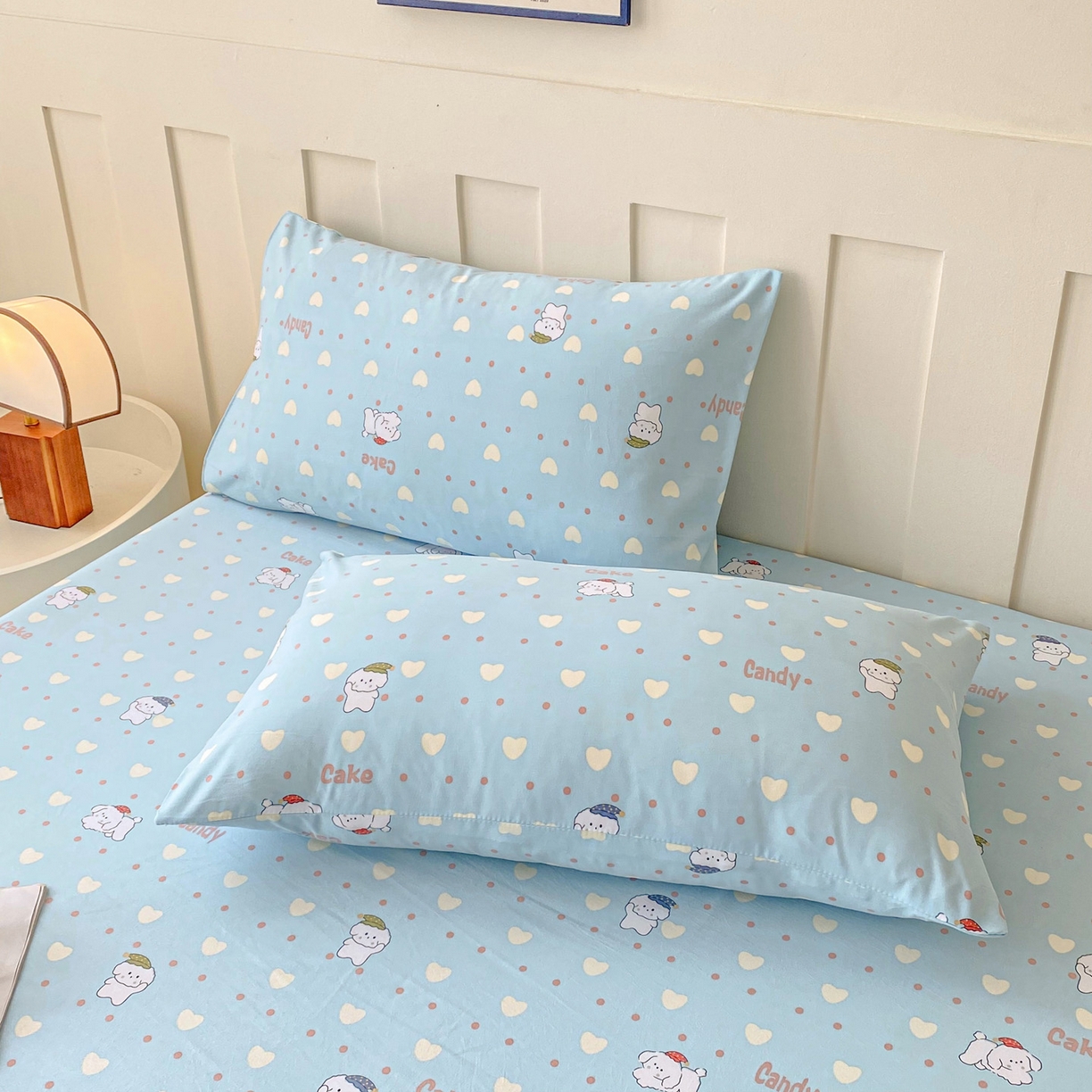 91家纺网 家纺一手货源 找家纺 金泰莱 2025新款木棉双层纱印花床笠 萌宠小屋