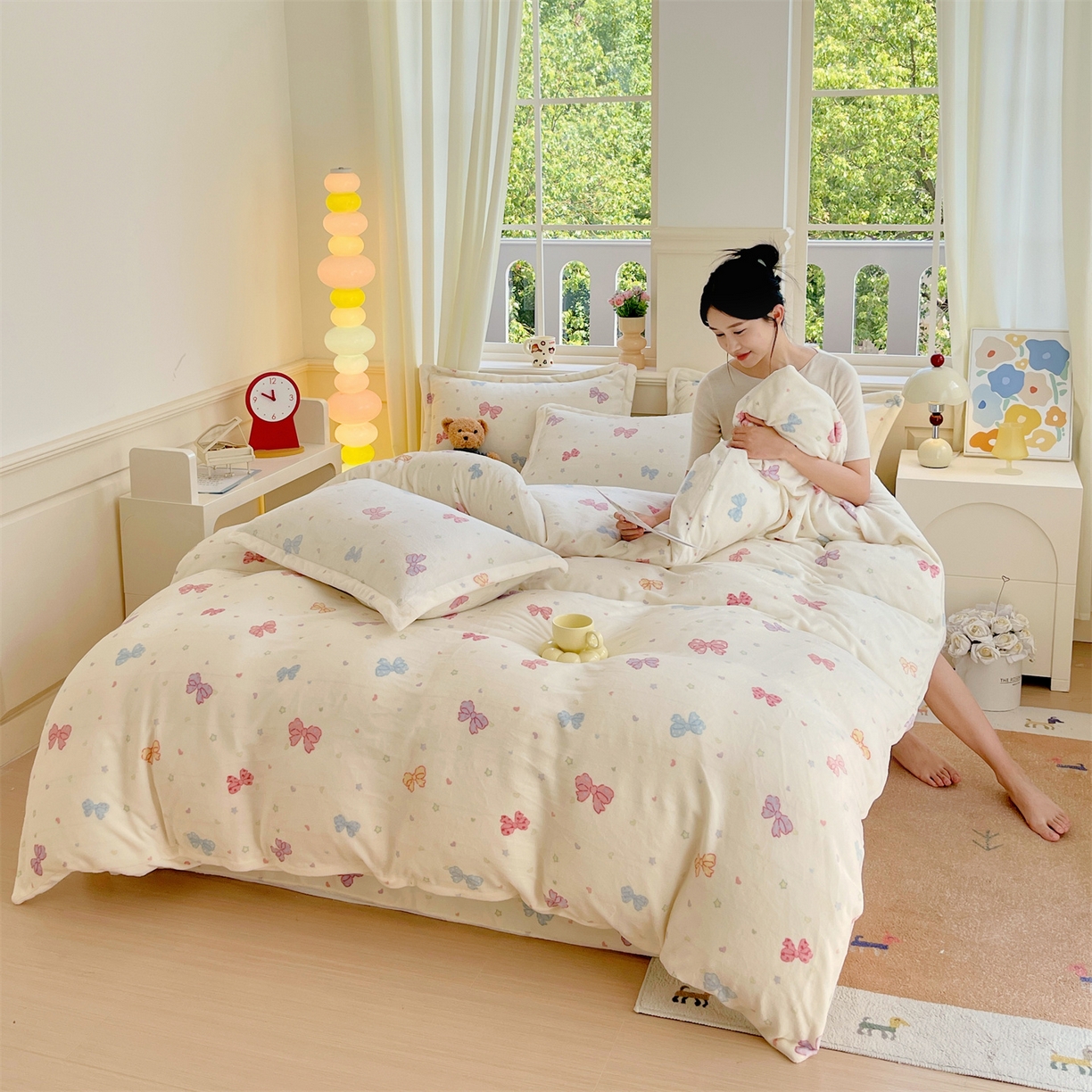 91家纺网 家纺一手货源 找家纺 凯儿2025加厚A类印花牛奶绒单品四件套 蝴蝶星空