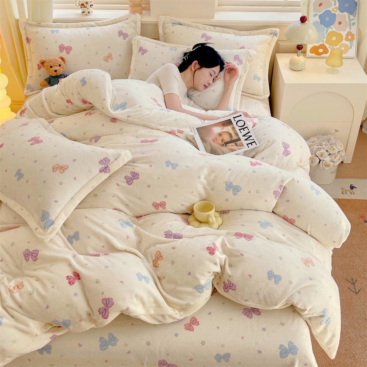 91家纺网 家纺一手货源 找家纺 凯儿2025加厚A类印花牛奶绒单品四件套 蝴蝶星空