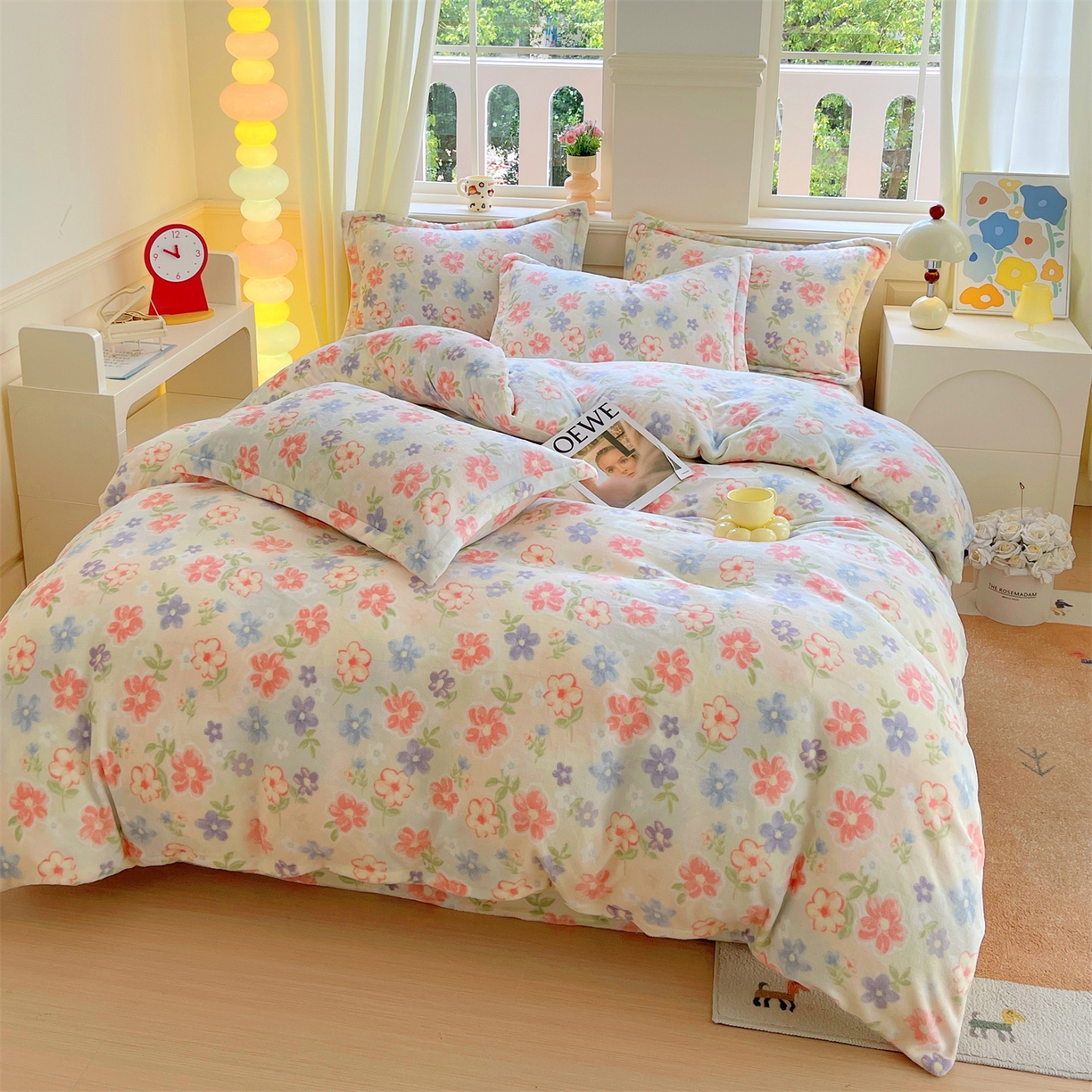 91家纺网 家纺一手货源 找家纺 凯儿2025加厚A类印花牛奶绒单品四件套 花在云端