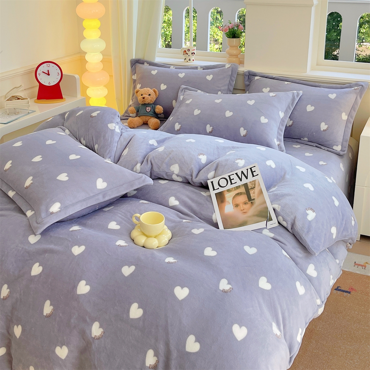 91家纺网 家纺一手货源 找家纺 凯儿2025加厚A类印花牛奶绒单品四件套 心心相印-灰