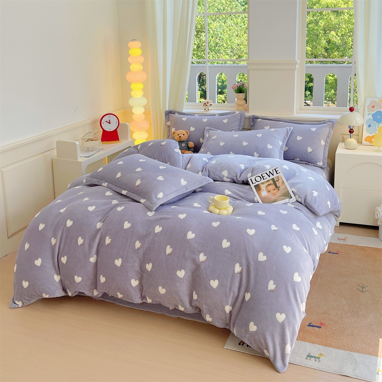 91家纺网 家纺一手货源 找家纺 凯儿2025加厚A类印花牛奶绒单品四件套 心心相印-灰