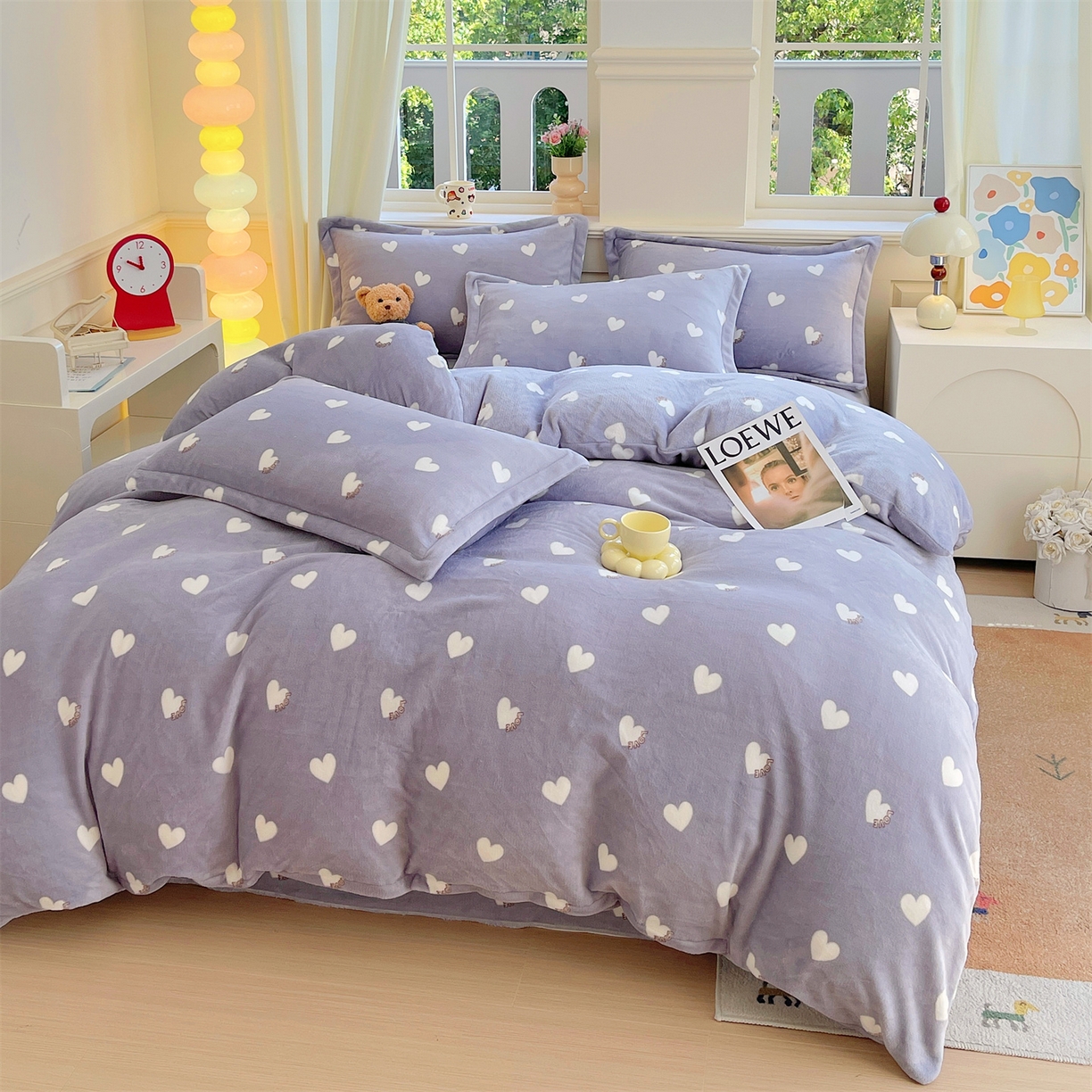 91家纺网 家纺一手货源 找家纺 凯儿2025加厚A类印花牛奶绒单品四件套 心心相印-灰