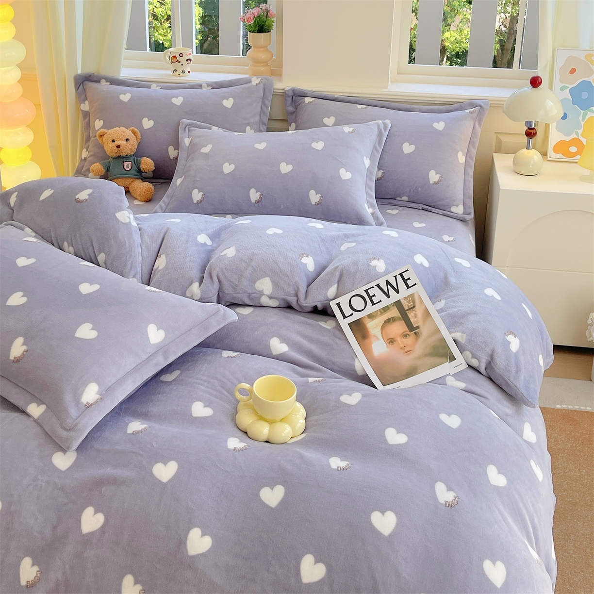 91家纺网 家纺一手货源 找家纺 凯儿2025加厚A类印花牛奶绒单品四件套 心心相印-灰