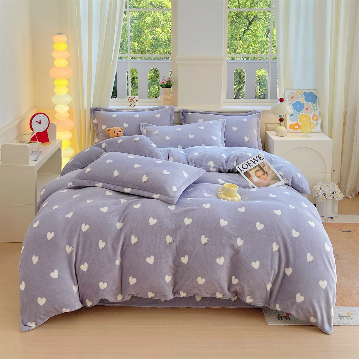 91家纺网 家纺一手货源 找家纺 凯儿2025加厚A类印花牛奶绒单品四件套 心心相印-灰