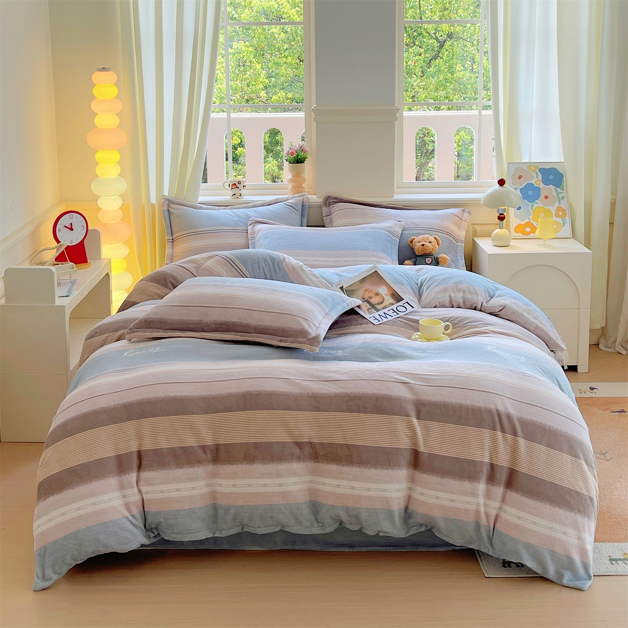 91家纺网 家纺一手货源 找家纺 凯儿2025加厚A类印花牛奶绒单品四件套 英伦之旅-兰