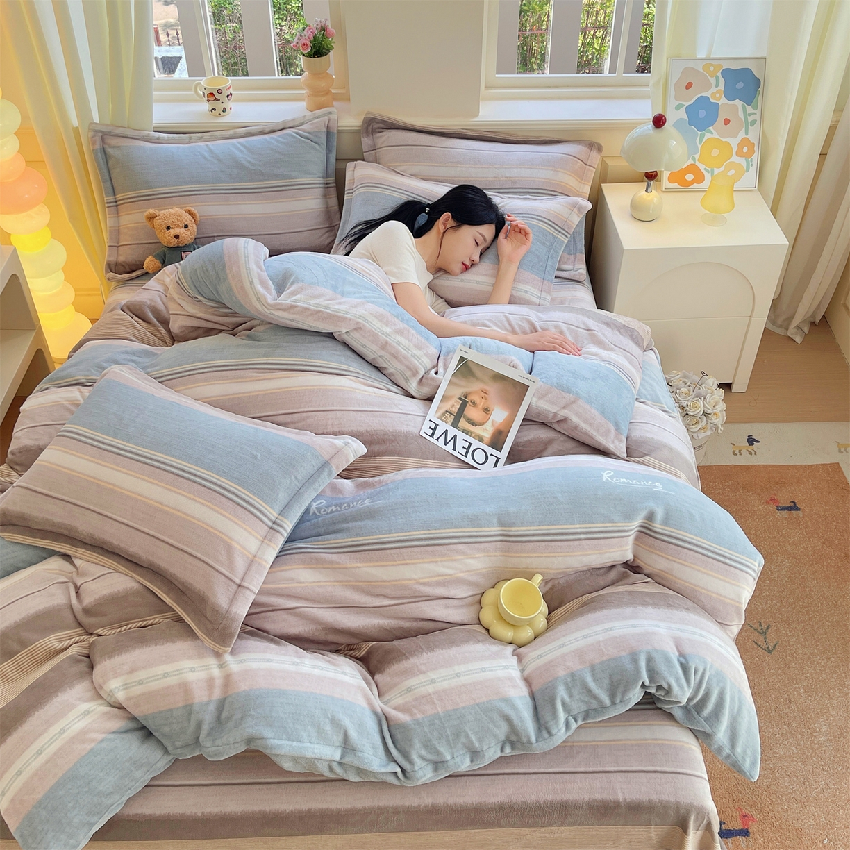 91家纺网 家纺一手货源 找家纺 凯儿2025加厚A类印花牛奶绒单品四件套 英伦之旅-兰