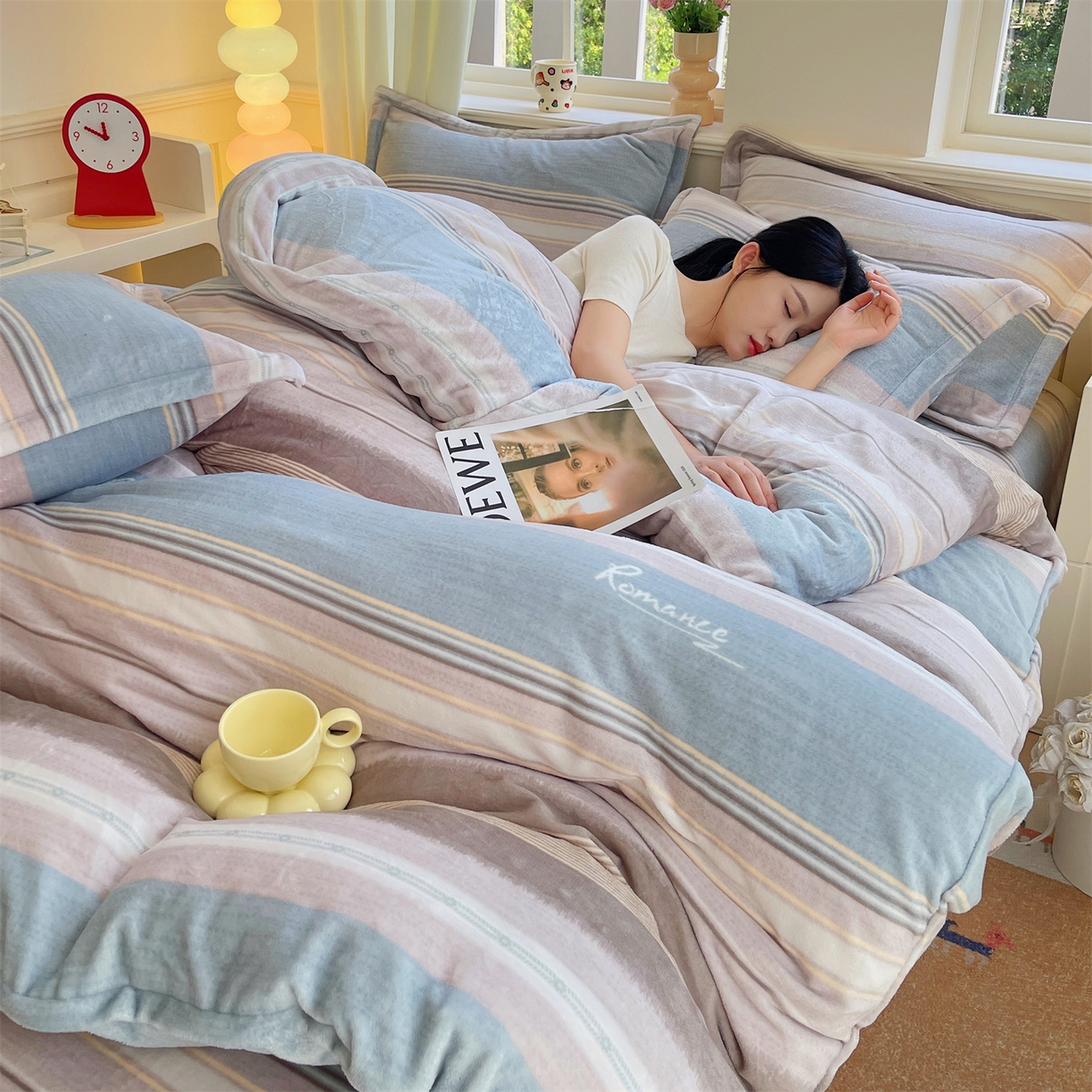 91家纺网 家纺一手货源 找家纺 凯儿2025加厚A类印花牛奶绒单品四件套 英伦之旅-兰