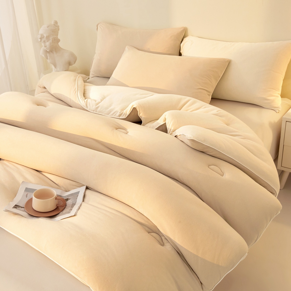 91家纺网 家纺一手货源 找家纺 居易简 2025新款针织棉大豆被冬被加厚春秋被被子被芯10%大豆纤维 （包质检） 暖咖+米白