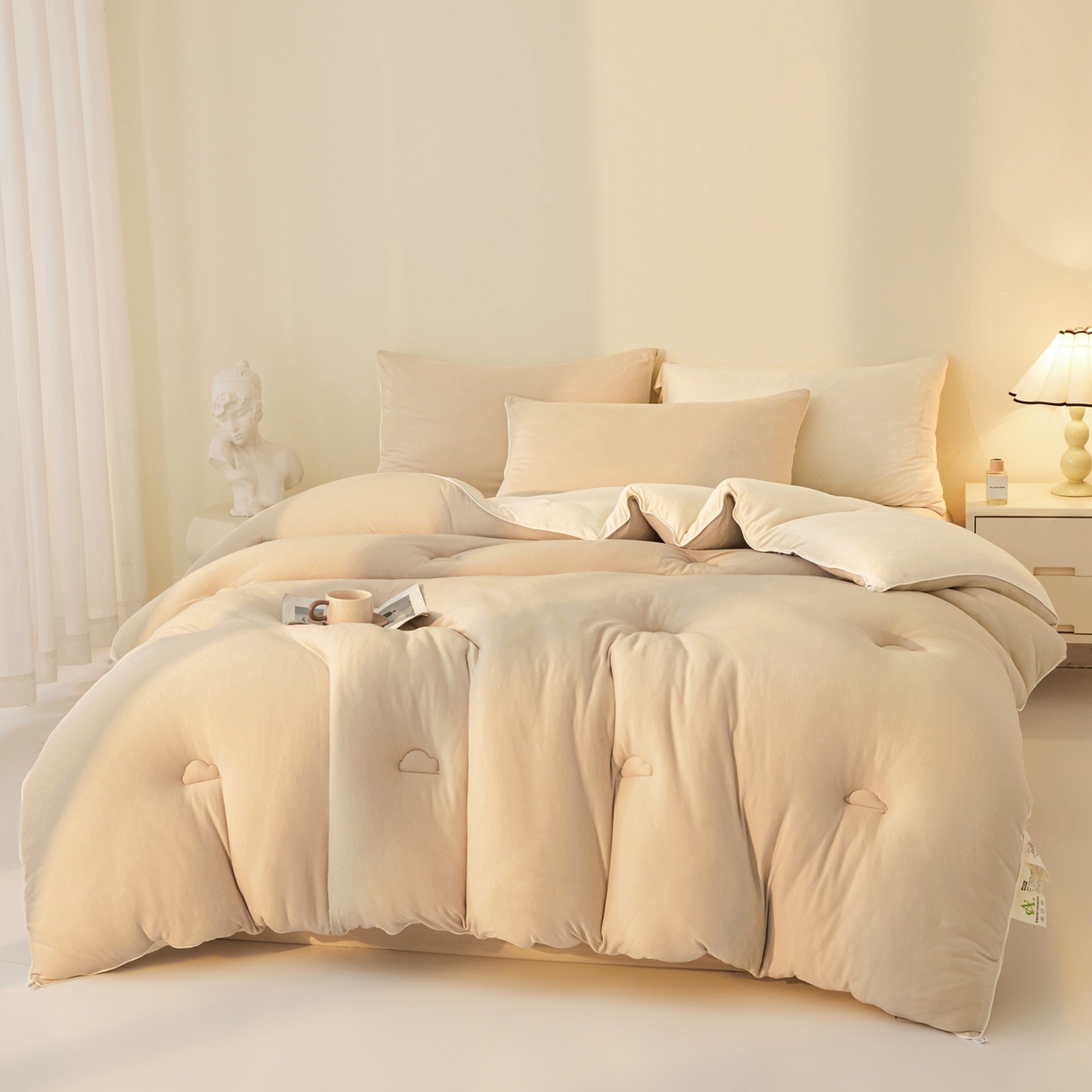 91家纺网 家纺一手货源 找家纺 居易简 2025新款针织棉大豆被冬被加厚春秋被被子被芯10%大豆纤维 （包质检） 暖咖+米白