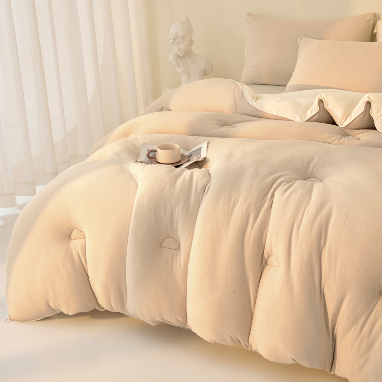 91家纺网 家纺一手货源 找家纺 居易简 2025新款针织棉大豆被冬被加厚春秋被被子被芯10%大豆纤维 （包质检） 暖咖+米白