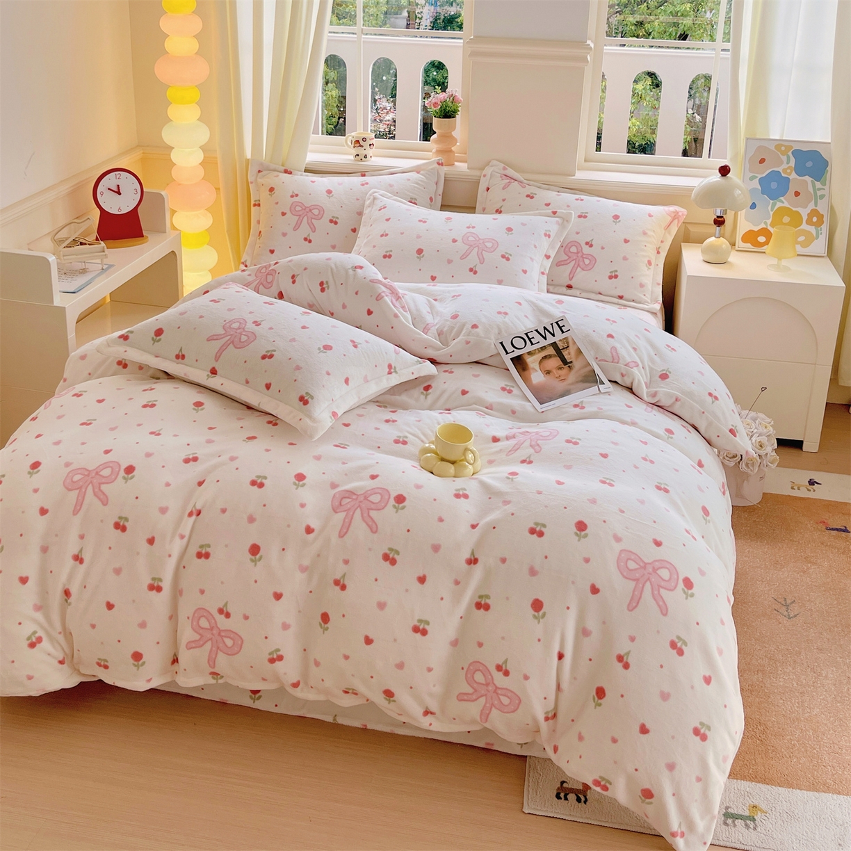 91家纺网 家纺一手货源 找家纺 凯儿2025加厚A类印花牛奶绒单品四件套 樱桃结语