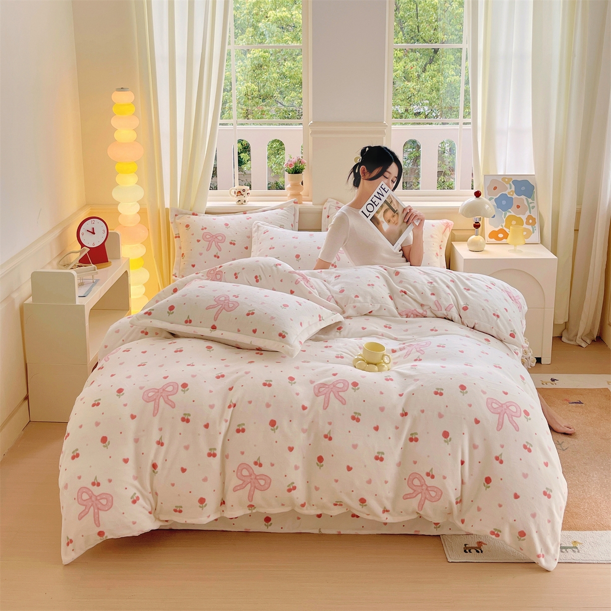 91家纺网 家纺一手货源 找家纺 凯儿2025加厚A类印花牛奶绒单品四件套 樱桃结语